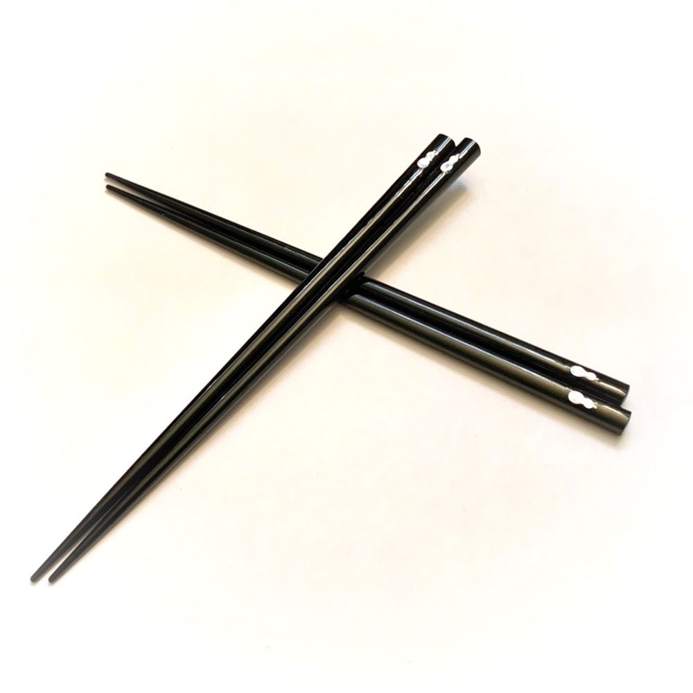 VTG 4 Black Lacquer Iridescent Foil Pear Inlay Chopsticks